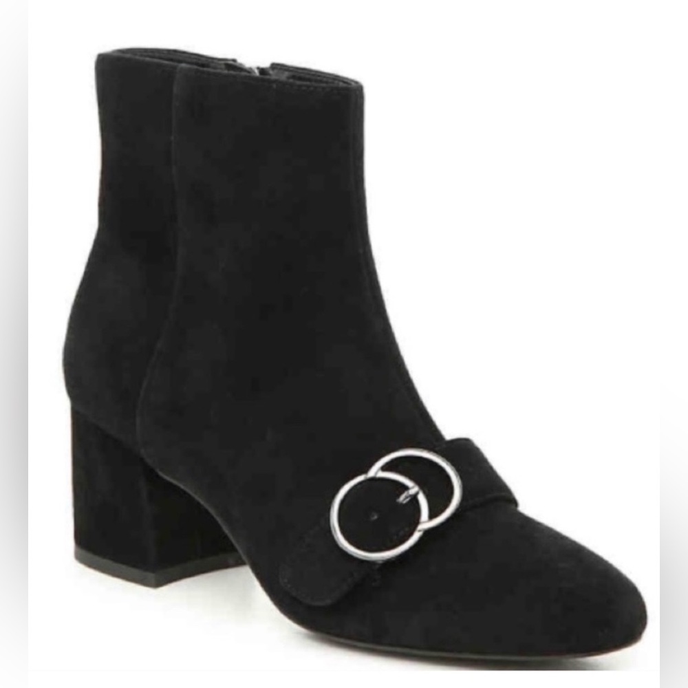 Bleecker & Bond Lacey Black Suede Leather  Heeled Booties Ankle Boots Size 7.5